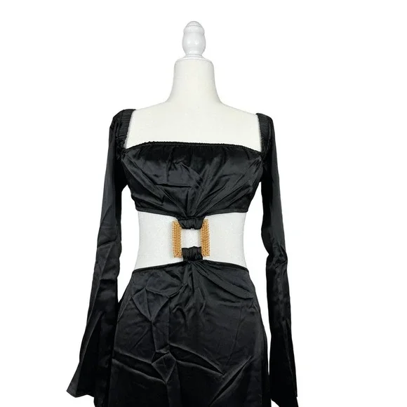 WeWoreWhat Cut Out Midi Dress in Black Satin Size M - Picture 5 of 9